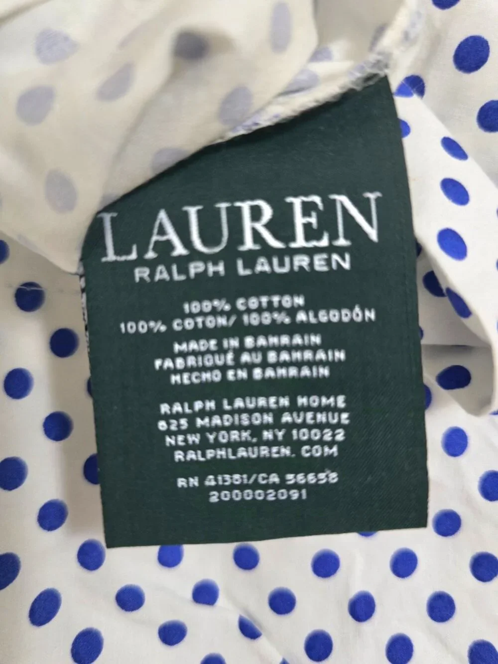 Set Of 2 Lauren Ralph Lauren White Royal Blue Polka Dots Standard Pillowcases.